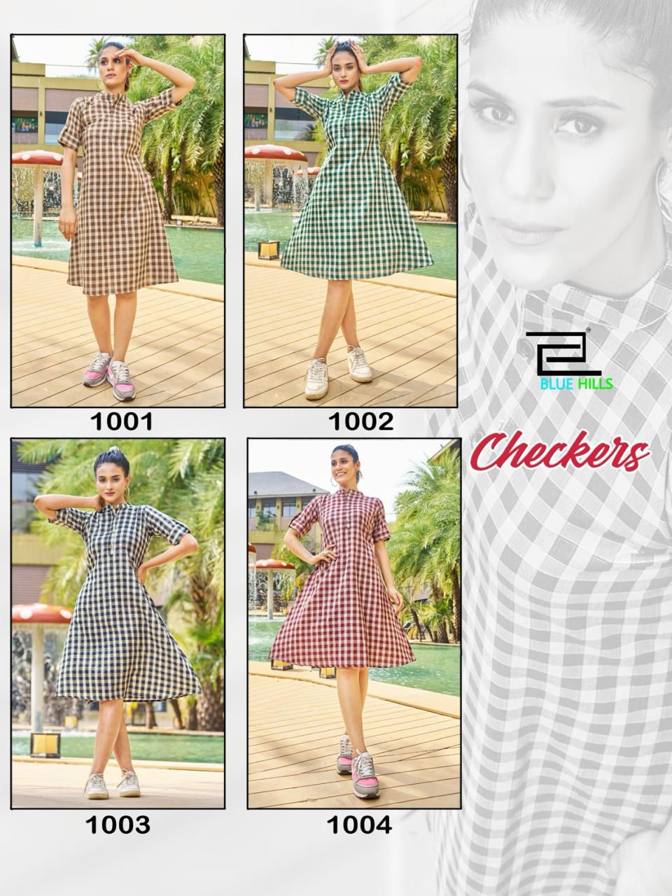 Checkers By Blue Hills Cotton Short Midi Style Party Wear Kurtis Wholesale Online
